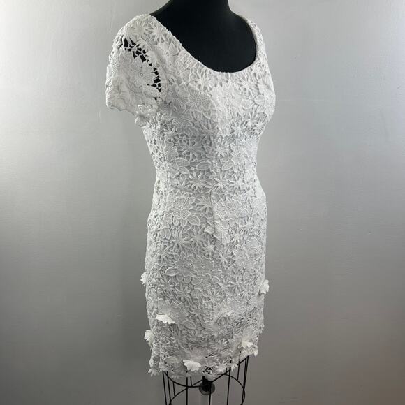 Lilly Pulitzer White Sheath Dress Cotton Floral Lace Scoop Neck Back Zip Size 2 - Picture 5 of 11